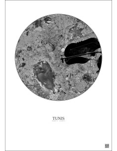 Affiche Tunis – Poster vue satellite 10km N&B | Gravura – Fond clair 2