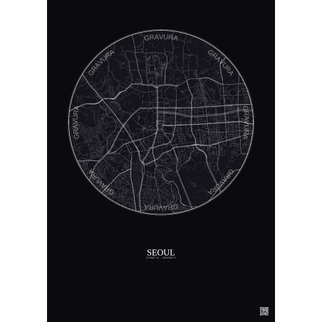 Affiche Seoul – Poster carte de ville 2.5km | Gravura – Fond foncé
