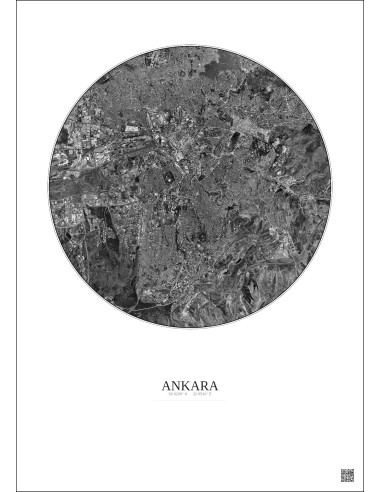 Ankara Satellite View Poster 10km B&W | Gravura – Light background