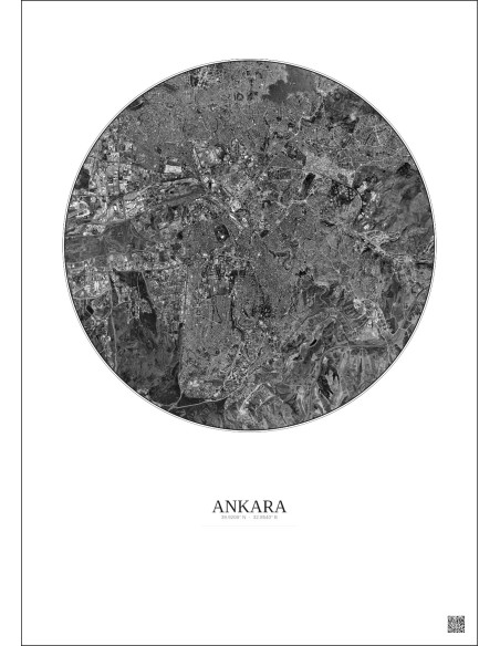 Ankara Satellite View Poster 10km B&W | Gravura – Light background