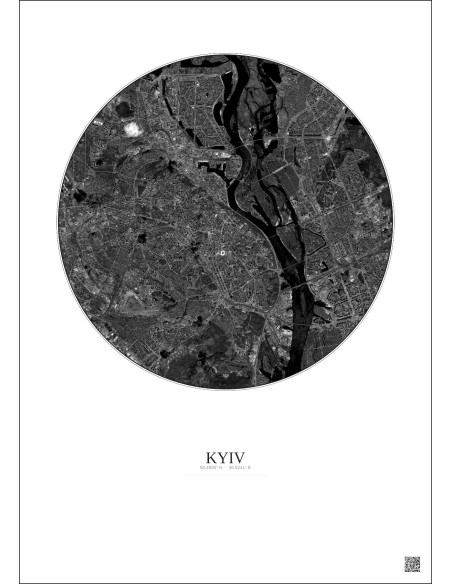 Kyiv Satellite View Poster 10km B&W | Gravura – Light background