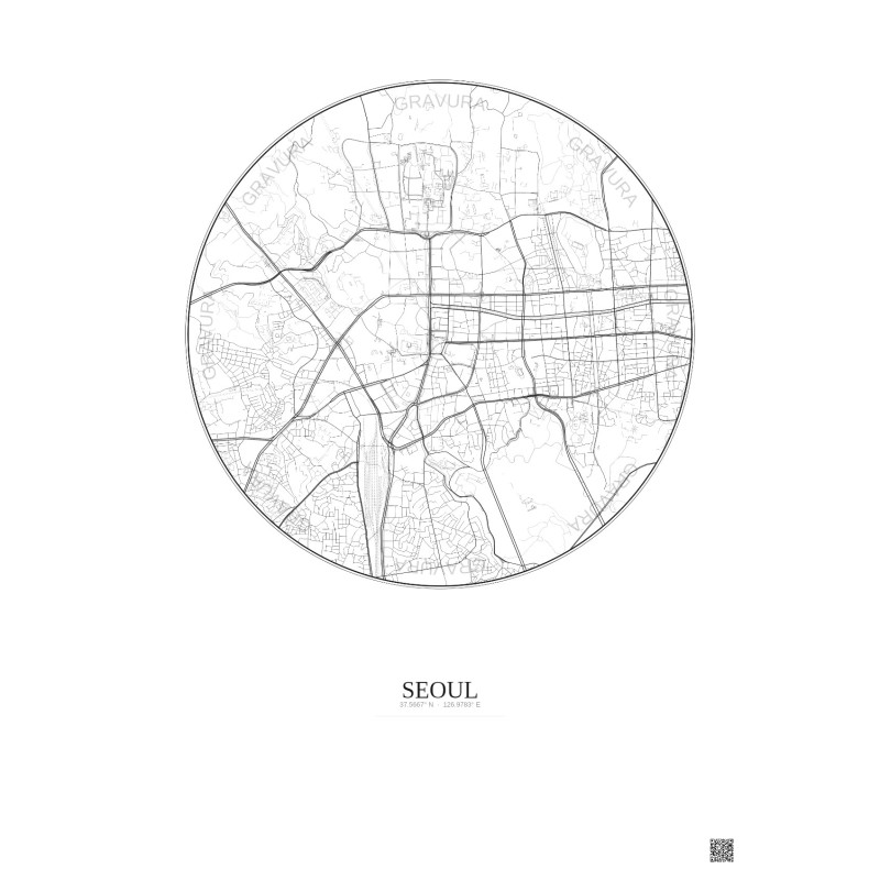 Affiche Seoul – Poster carte de ville 2.5km | Gravura – Fond clair