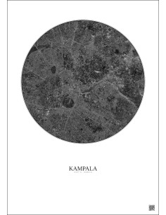 Kampala Satellite View Poster 6km B&W | Gravura – Light background 2