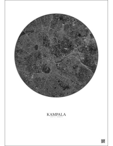 Kampala Satellite View Poster 6km B&W | Gravura – Light background