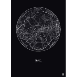 Affiche Seoul – Poster carte de ville 6km | Gravura – Fond foncé