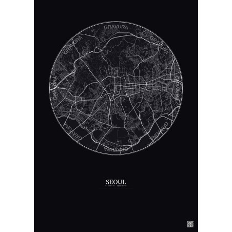Affiche Seoul – Poster carte de ville 6km | Gravura – Fond foncé