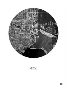 Miami Satellite View Poster 5km B&W | Gravura – Light background 2