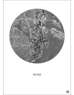 Miami Satellite View Poster 2.5km B&W | Gravura – Light background 2