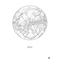 Affiche Seoul – Poster carte de ville 6km | Gravura – Fond clair