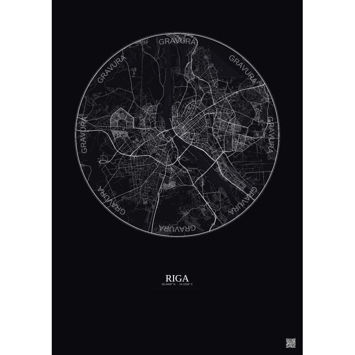 Affiche Riga – Poster carte de ville 10km | Gravura – Fond foncé