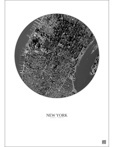 New York Satellite View Poster 2.5km B&W | Gravura – Light background