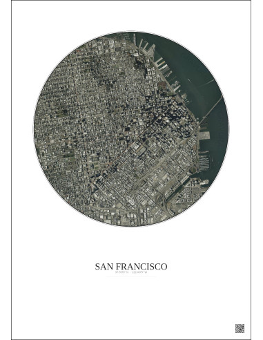 San Francisco Satellite View Poster 2.5km Color | Gravura – Light background