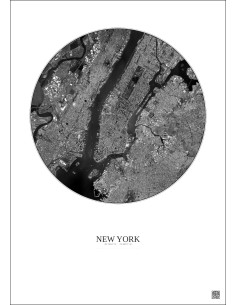 New York Satellite View Poster 10km B&W | Gravura – Light background 2