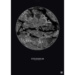 Stockholm Satellite View Poster 6km B&W | Gravura – Dark background
