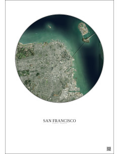 San Francisco Satellite View Poster 6km Color | Gravura – Light background 2
