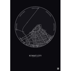 Affiche Kuwait City – Poster carte de ville 10km | Gravura – Fond foncé