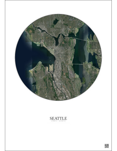Seattle Satellite View Poster 10km Color | Gravura – Light background