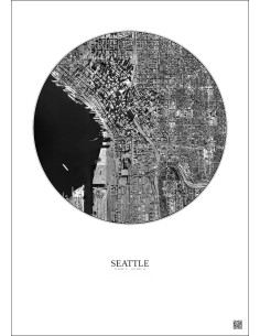 Seattle Satellite View Poster 2.5km B&W | Gravura – Light background 2