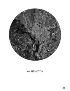 Washington Satellite View Poster 10km B&W | Gravura – Light background 2