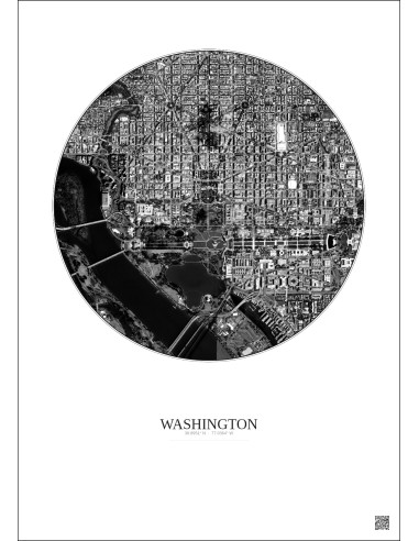 Washington Satellite View Poster 2.5km B&W | Gravura – Light background
