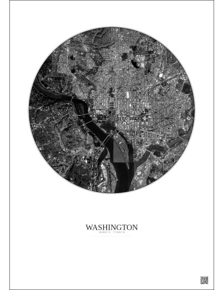 Washington Satellite View Poster 6km B&W | Gravura – Light background
