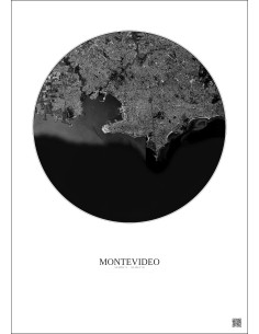 Affiche Montevideo – Poster vue satellite 10km N&B | Gravura – Fond clair 2