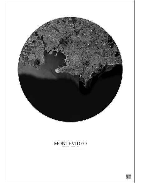 Affiche Montevideo – Poster vue satellite 10km N&B | Gravura – Fond clair