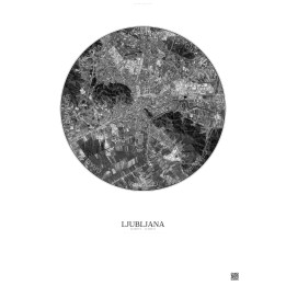Ljubljana Satellite View Poster 6km B&W | Gravura – Light background