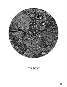 Affiche Tashkent – Poster vue satellite 2.5km N&B | Gravura – Fond clair 2