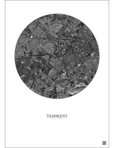 Affiche Tashkent – Poster vue satellite 6km N&B | Gravura – Fond clair 2