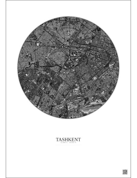 Tashkent Satellite View Poster 6km B&W | Gravura – Light background