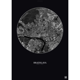 Bratislava Satellite View Poster 6km B&W | Gravura – Dark background
