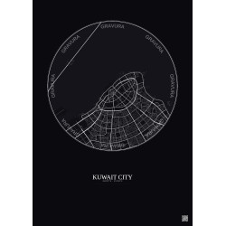 Affiche Kuwait City – Poster carte de ville 6km | Gravura – Fond foncé