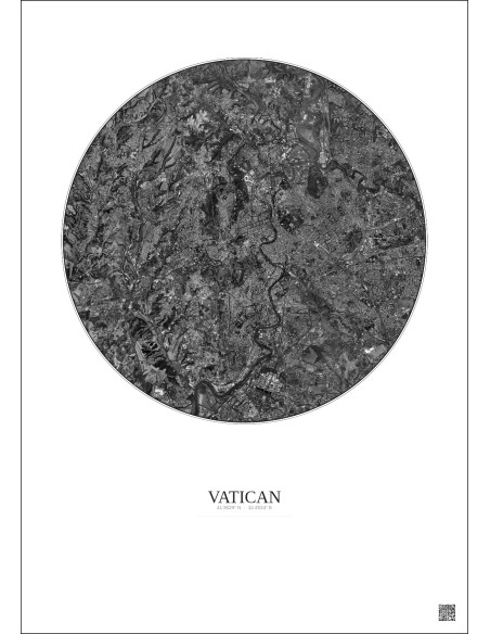 Vatican Satellite View Poster 10km B&W | Gravura – Light background