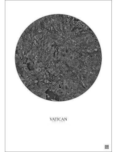 Vatican Satellite View Poster 20km B&W | Gravura – Light background