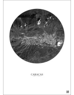 Affiche Caracas – Poster vue satellite 10km N&B | Gravura – Fond clair 2