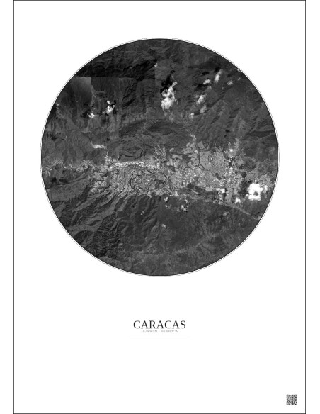 Caracas Satellite View Poster 10km B&W | Gravura – Light background