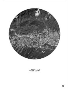 Affiche Caracas – Poster vue satellite 6km N&B | Gravura – Fond clair 2