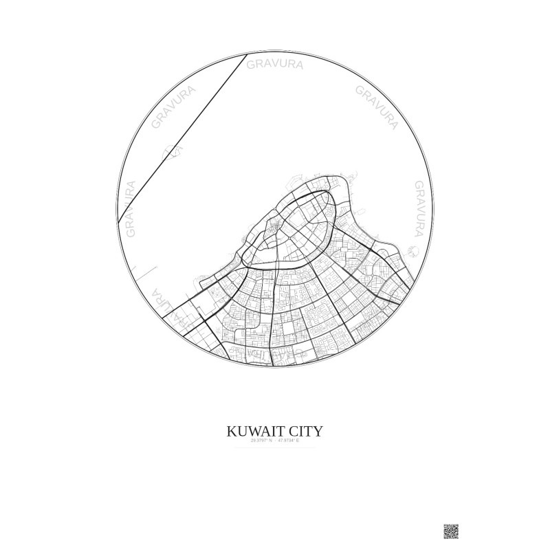 Affiche Kuwait City – Poster carte de ville 6km | Gravura – Fond clair