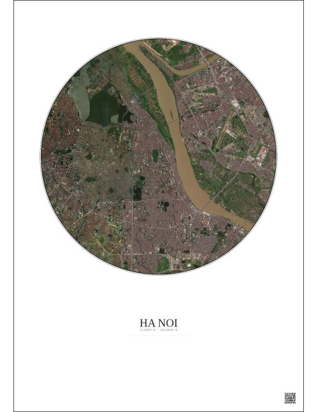 Affiche Ha Noi – Poster vue satellite 6km Couleur | Gravura – Fond clair