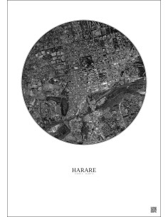 Affiche Harare – Poster vue satellite 2.5km N&B | Gravura – Fond clair 2