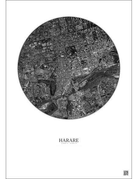 Harare Satellite View Poster 2.5km B&W | Gravura – Light background