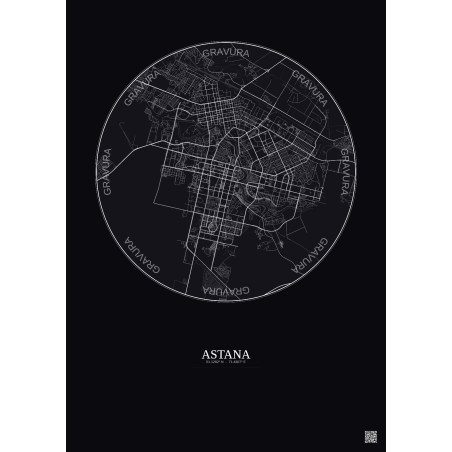 Affiche Astana – Poster carte de ville 10km | Gravura – Fond foncé