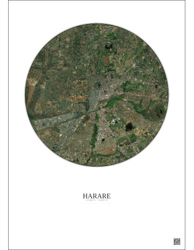 Harare Satellite View Poster 6km Color | Gravura – Light background