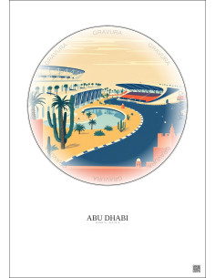 Abu Dhabi Vintage Travel Poster – Yas Marina Circuit | Gravura – Light background 2