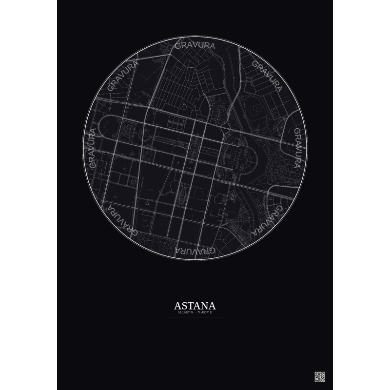 Affiche Astana – Poster carte de ville 2.5km | Gravura – Fond foncé