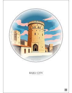 Affiche Baku City – Poster illustration vintage – Historic Old Town Of Baku City | Gravura – Fond clair 2