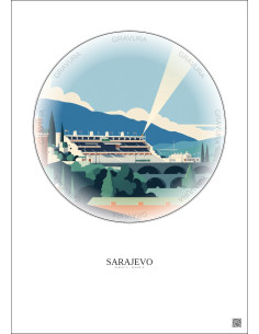 Affiche Sarajevo – Poster illustration vintage – Stadion Grbavica | Gravura – Fond clair 2