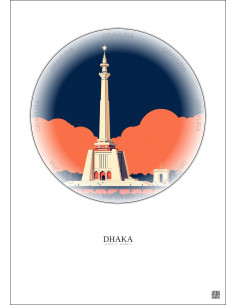 Dhaka Vintage Travel Poster – Shaheed Minar | Gravura – Light background 2
