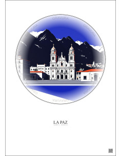 Affiche La Paz – Poster illustration vintage – Basilica Of San Francisco La Paz Bolivia | Gravura – Fond clair 2